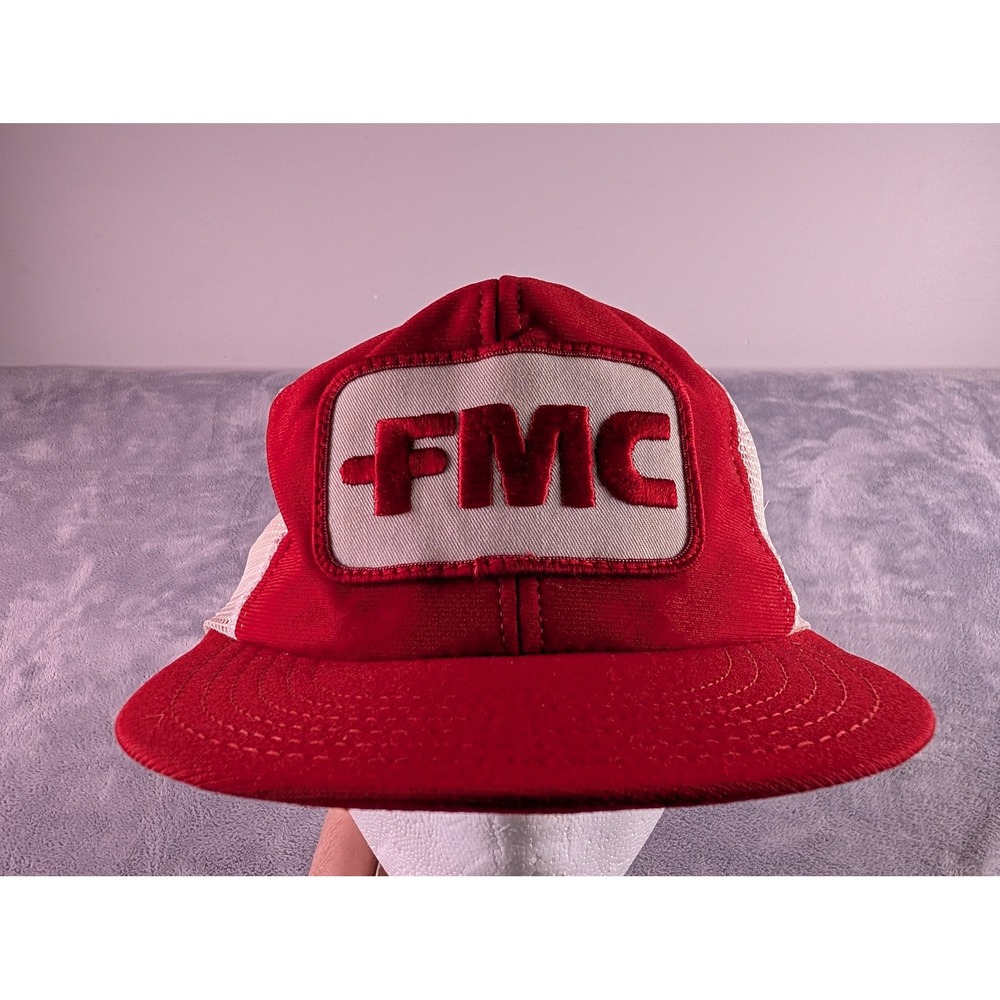 Vintage Reynolds FMC Trucker Hat Red White Mesh Snapback Made in USA Cap